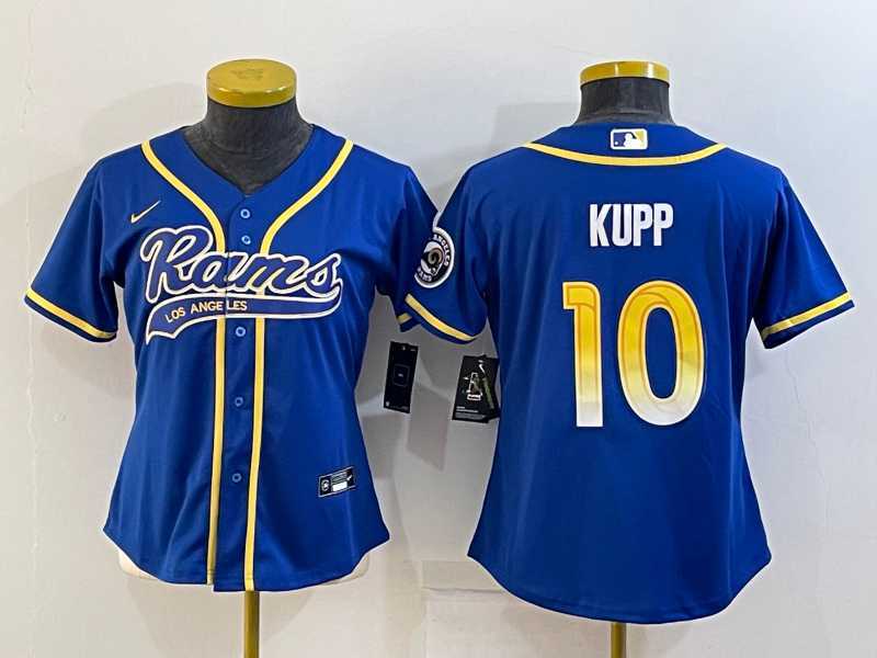 Women%27s Los Angeles Rams #10 Cooper Kupp Royal With Patch Cool Base Stitched Baseball Jersey
